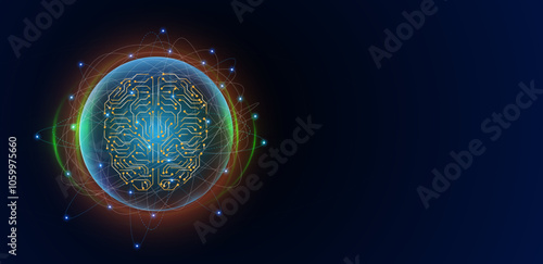 Artificial intelligence brain concept. Head robot AI with circuit board hi tech quantum technology. Vector editable