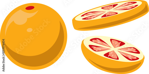 Fresh Juicy Grapefruit and Slices Illustration