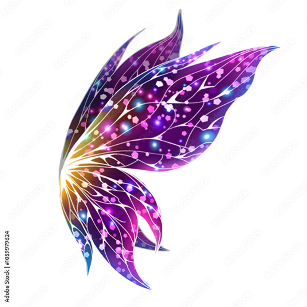 Fototapeta premium Side view colorful glitter butterfly wings icon clipart cartoon, fantasy and dreamlike