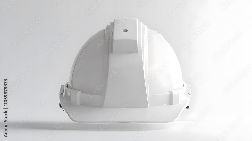 Fototapeta premium Isolated white construction helmet in a mockup style, front-facing and centered against a clean white background. Ideal for projects focused on safety, construction, and industrial design