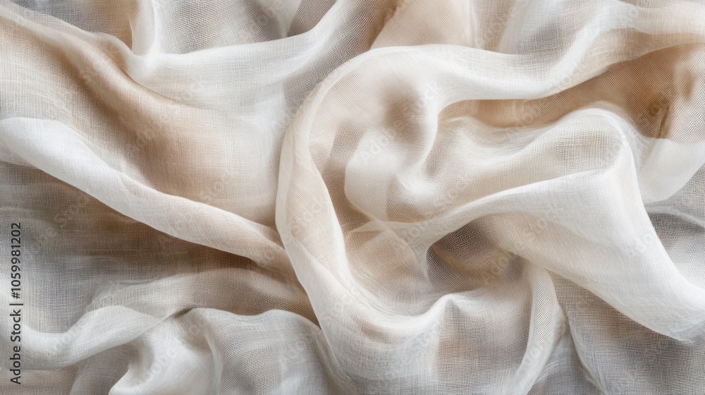 Obraz premium Multilayered gauze in beige and white, softly overlapping to create texture, on transparent background
