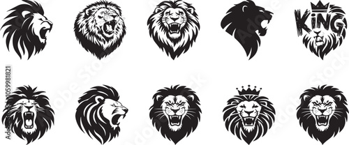 Wild roaring lion king head icon