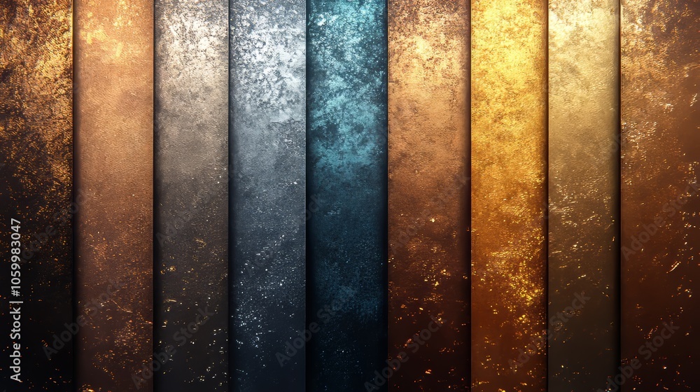 Fototapeta premium A series of gold, blue, and brown stripes with a metallic look