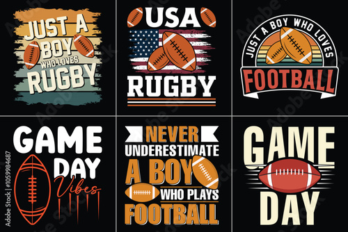 Fotografie Rugby Typography Design Bundle, American Football Typography Bundle Design, Spor