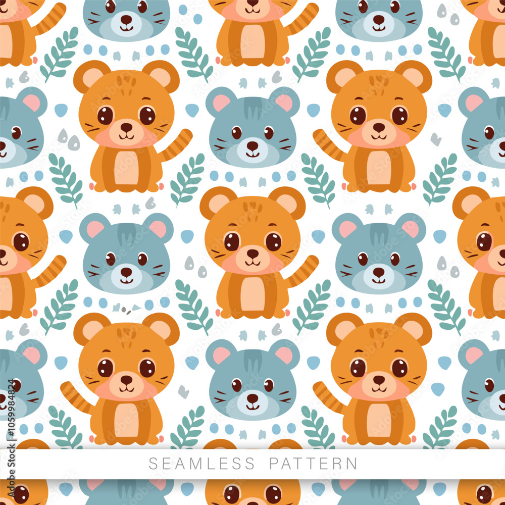 Obraz premium Cute cartoon style seamless pattern with animals.