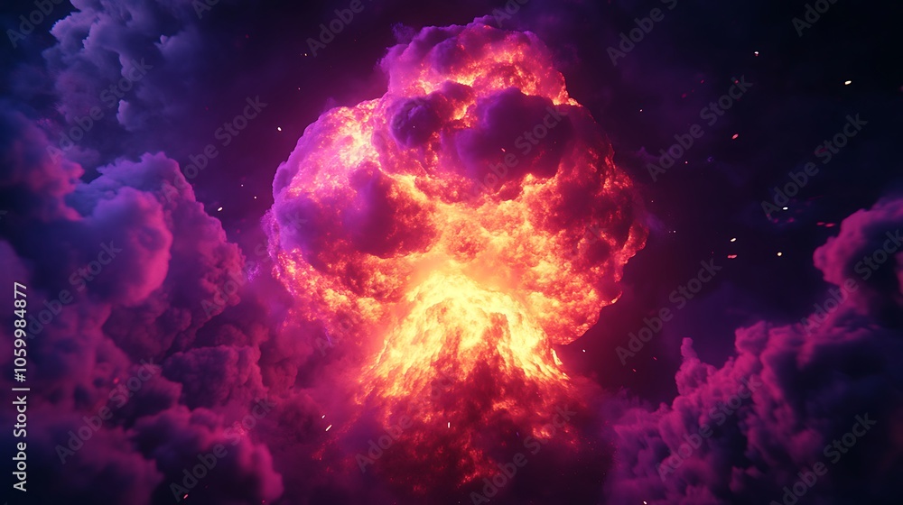 Futuristic Power Display with Neon Nuclear Blast Illustration Futuristic Power Display with Neon Nuclear Blast Illustration