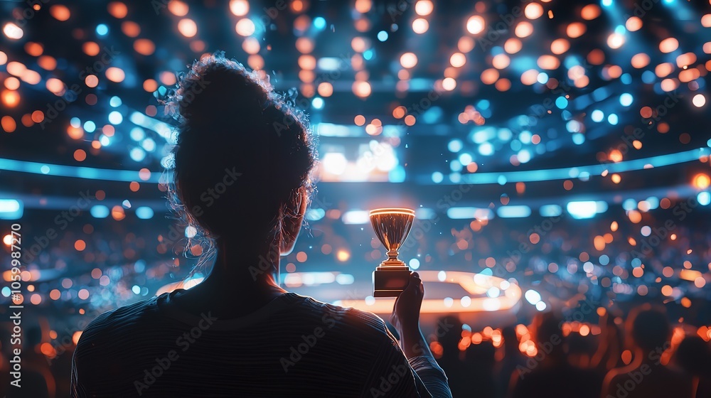 A Futuristic Arena Filled with People Cheering Enthusiastically A Futuristic Arena Filled with People Cheering Enthusiastically