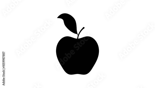 Apple with leaf, black isolated silhouette