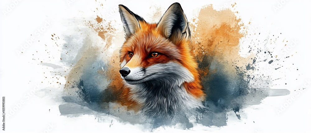 Fototapeta premium A detailed illustration of a fox with a vibrant, artistic background.