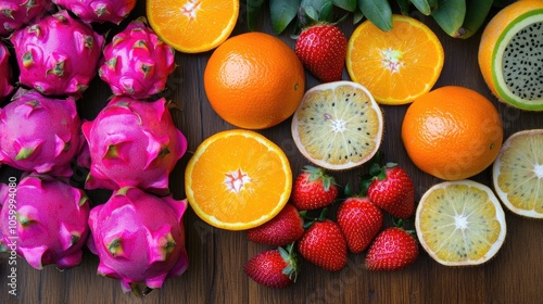 A vibrant display of exotic and common fruits a colorful feast for the senses