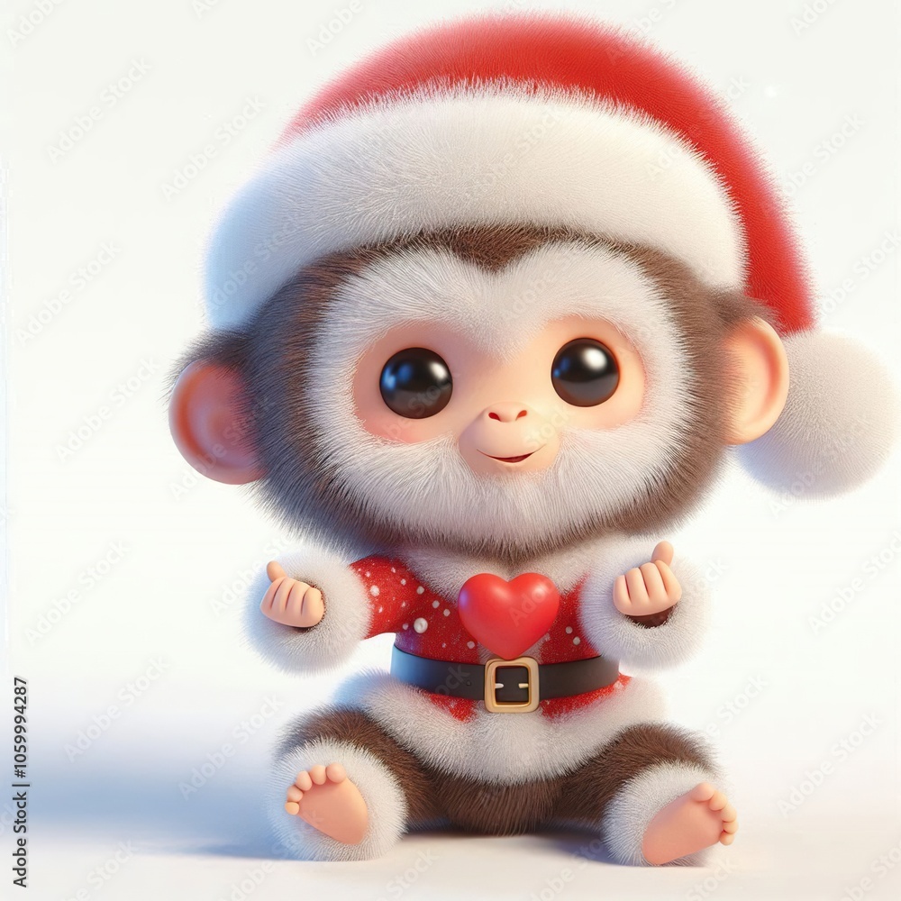 3d Cute fluffy christmas Chimpanzee doing mini heart pose, full body, white background 3d Cute fluffy christmas Chimpanzee doing mini heart pose, full body, white background