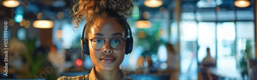 Wallpaper Mural Woman wearing headphones using laptop Torontodigital.ca