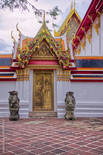 Wat Phra Chetuphon Vimolmangkalaram (Wat Pho) a beautiful and famous place on Sanam Chai Road, Grand Palace Subdistrict, Phra Nakhon District, Bangkok, Thailand photo