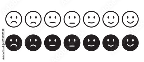 feedback emojis emoticons. smile, neutral, angry, sad, emoji. emoticon level scale rating.with transparent background. vector illustration