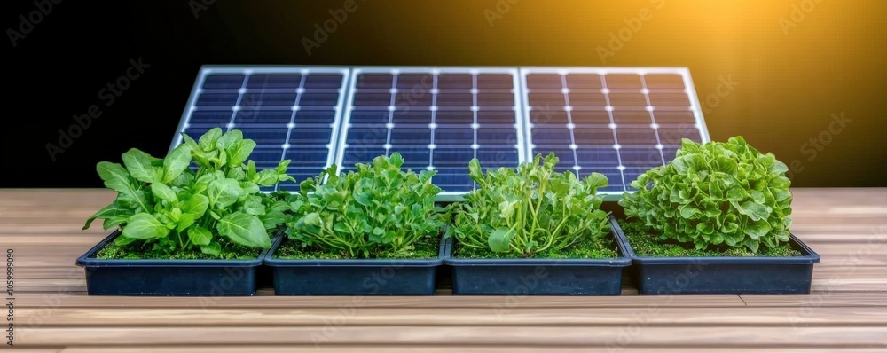 Fototapeta premium Innovative urban gardening harnessing solar energy to grow fresh herbs and vegetables for sustainable living