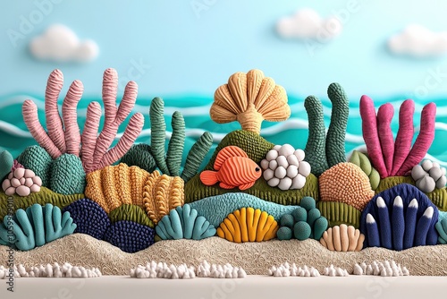 Vibrant underwater scene an artistic representation of coral reefs and marine life crafted in playful colors and textures photo