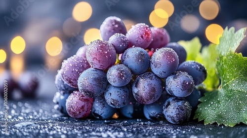 Wallpaper Mural A bunch of red grapes with water droplets on a dark background with bokeh lights. Torontodigital.ca