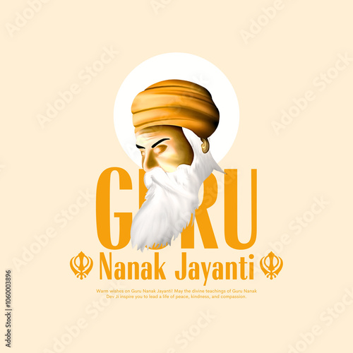 Dhan Dhan Shree Guru nanak Dev Ji, Gurpurab, also known as Guru Nanak's Prakash Utsav and Guru Nanak Jayanti, celebrates the birth of the first Sikh Guru. Illustration design. photo