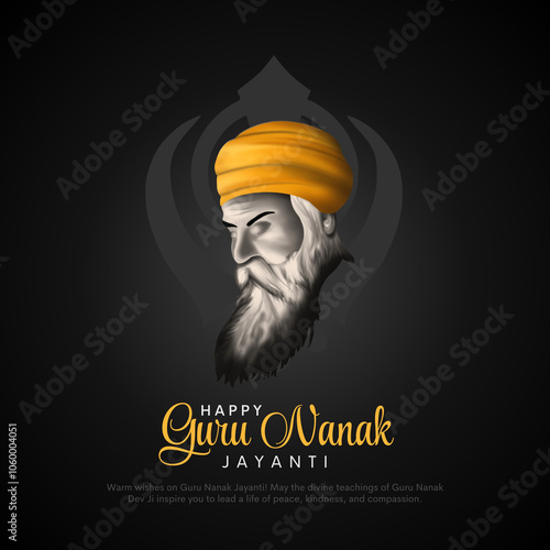 Dhan Dhan Shree Guru nanak Dev Ji, Gurpurab, also known as Guru Nanak's Prakash Utsav and Guru Nanak Jayanti, celebrates the birth of the first Sikh Guru. Illustration design. photo