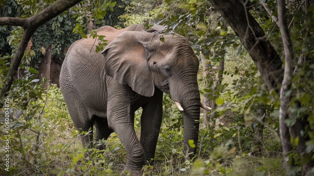 Fototapeta premium Wild elephants in its natural jungle surroundings