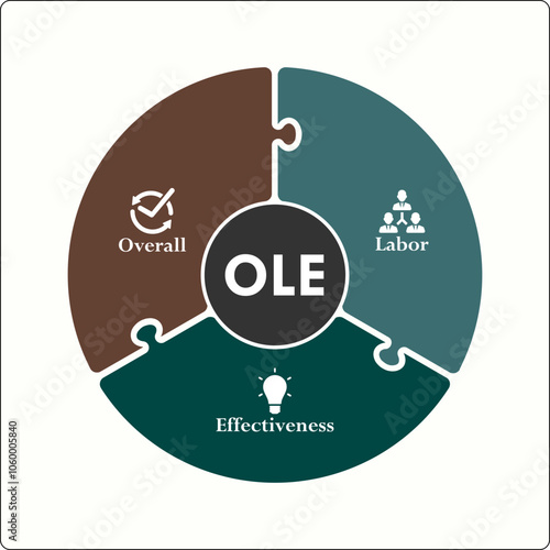 OLE - Overall Labor Effectiveness acronym. Infographic template with icons and description placeholder