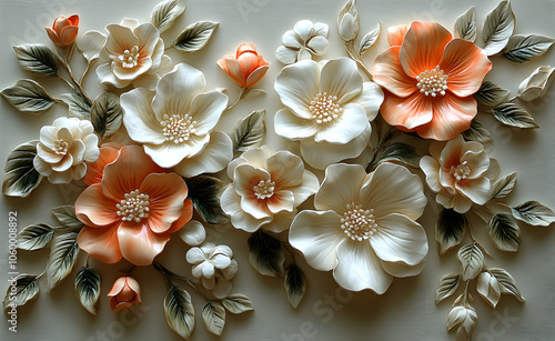 Flower ornament with painting background.