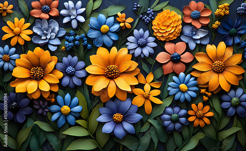 Flower ornament with painting background.