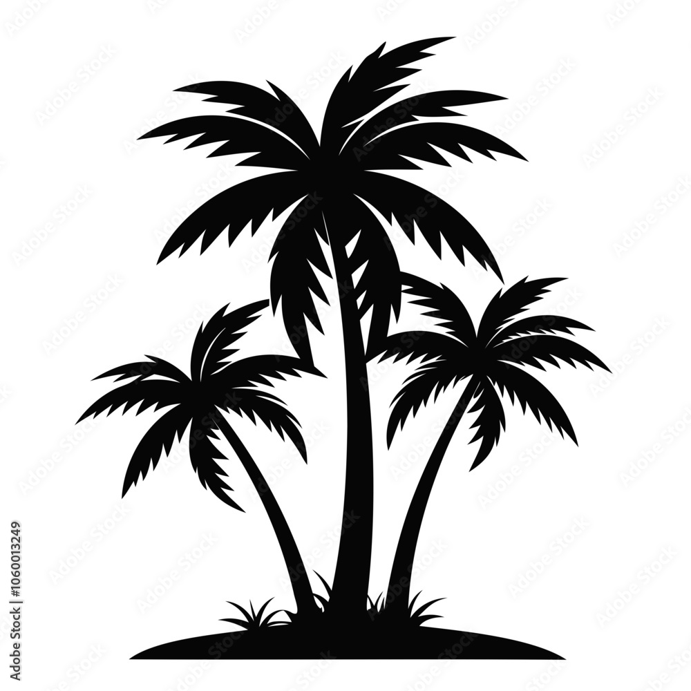 Fototapeta premium Highly Detailed Palm trees black silhouette Vector illustration isolated on a transparent background