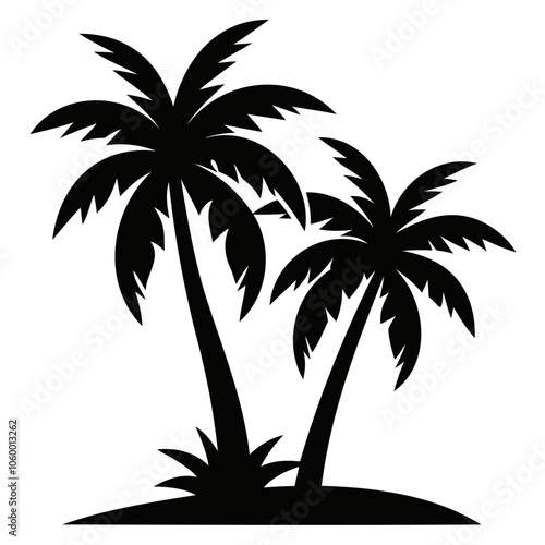 Highly Detailed Palm trees black silhouette Vector illustration isolated on a transparent background