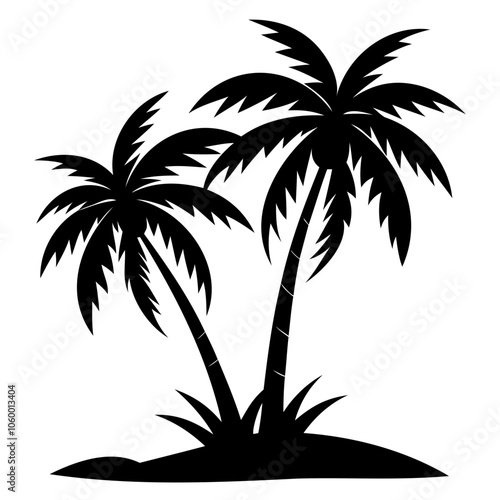 Highly Detailed Palm trees black silhouette Vector illustration isolated on a transparent background