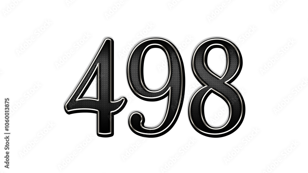 black metal 3d design of number 498 on white background. black metal 3d design of number 498 on white background.