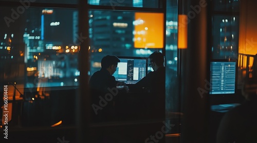 Traders in a bustling financial hub, eyes glued to screens, conveying the tense atmosphere of market volatility and the high stakes of trading.