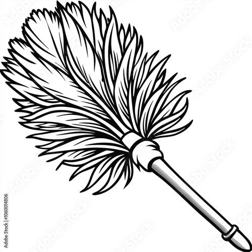 Feather duster vector hand-drawn vector illustration Isolated white background.