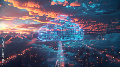 Cloud computing transfer big data on internet. futuristic digital technology