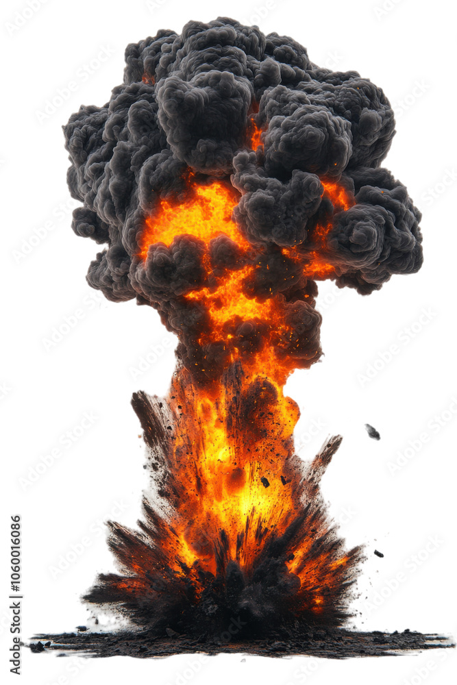 Dramatic explosion with fire and smoke effects. Dramatic explosion with fire and smoke effects.