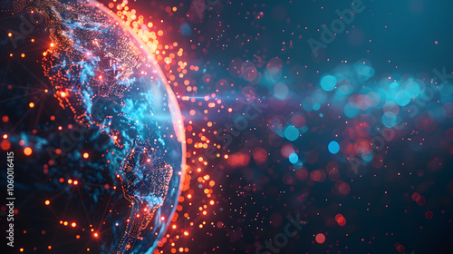 Connected and glowing digital globe abstract