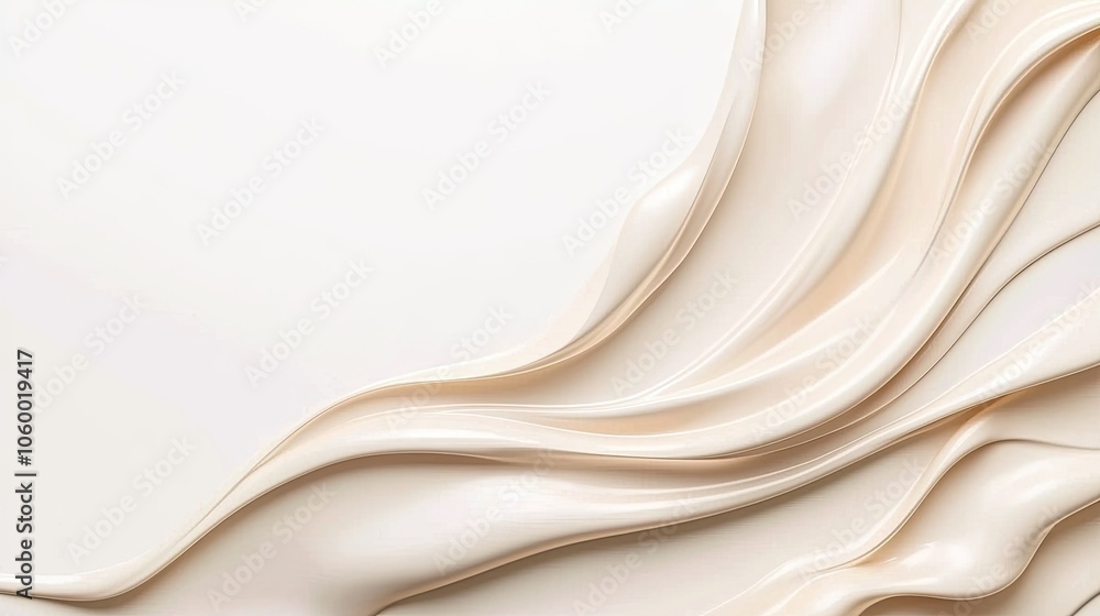 Obraz premium Smooth waves of cream color on a white background, creating a calming and modern design.