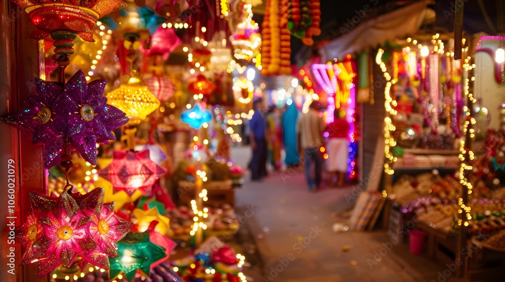 Fototapeta premium Colorful marketplace during Diwali