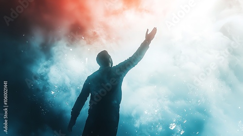 Wallpaper Mural A Man Standing and Reaching Up into the Sky, Aiming for His Goals Torontodigital.ca