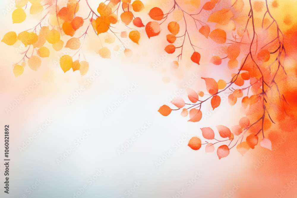 Fototapeta premium beautiful watercolor illustration of autumn leaves in warm colors, creating serene and calming atmosphere. soft gradient background enhances seasonal feel