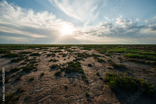 the dried-up salt lake of Ebeyty turned into a desert