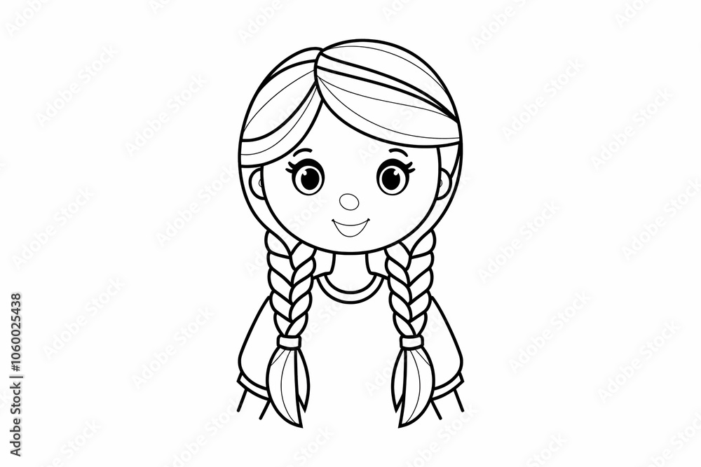 Obraz premium Cute cartoon hairdresser coloring page with braided hair, simple line art for toddlers 