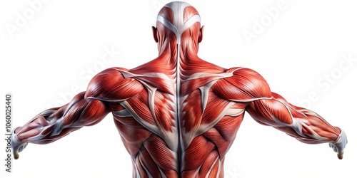 Close-up detailed view of Latissimus Dorsi muscle anatomy isolated on white background photo