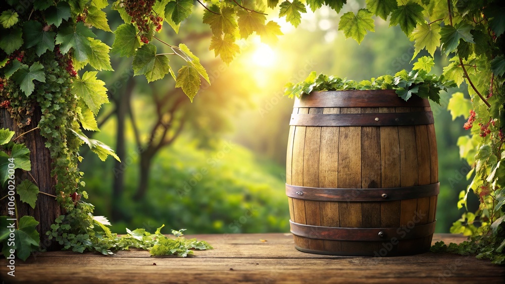 custom made wallpaper toronto digitalRustic wooden wine barrel surrounded by lush vines and greenery, rustic, countryside