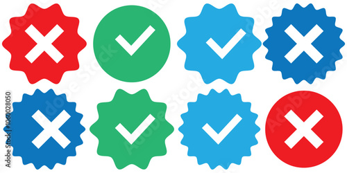 Verified badge icon tick symbol vector approved check mark icon. Blue green checkmark icons - Certificate badge Quality certify icon