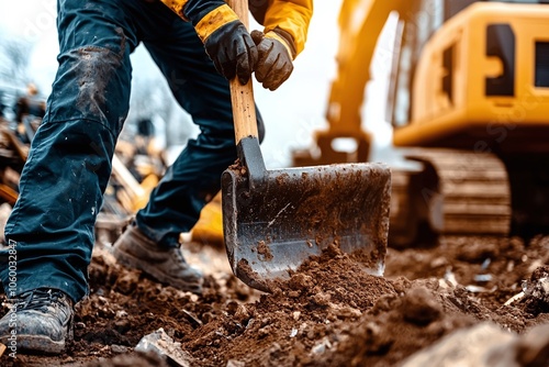 Wallpaper Mural Construction Worker Digging in the Dirt. Torontodigital.ca