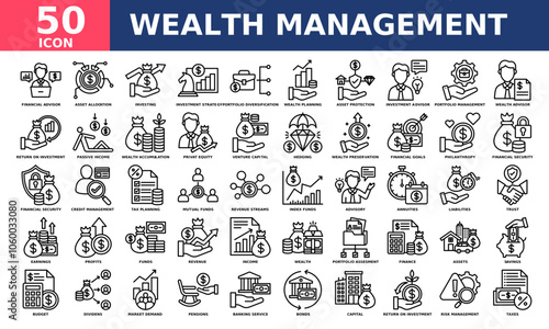 Wealth Management icon collection set. Simple line vector.
