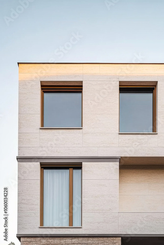 Modern architectural design with large windows in a minimalist building at twilight