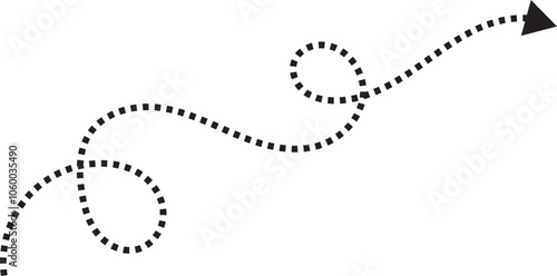 Squiggle line dashed arrow. Dash curved vector editable stroke arrow.  isolated on white background. Vector illustration. EPS 10