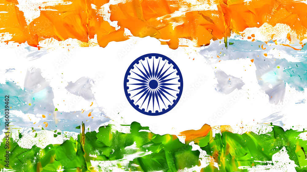 Fototapeta premium Indian flag, symbol of national pride, tricolor flag, saffron white green, 15th August, Republic Day, independence celebration, waving flag
